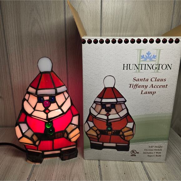 Huntington Santa Claus Tiffany Accent Lamp Stained Glass Christmas Holiday NWB - Picture 3 of 7